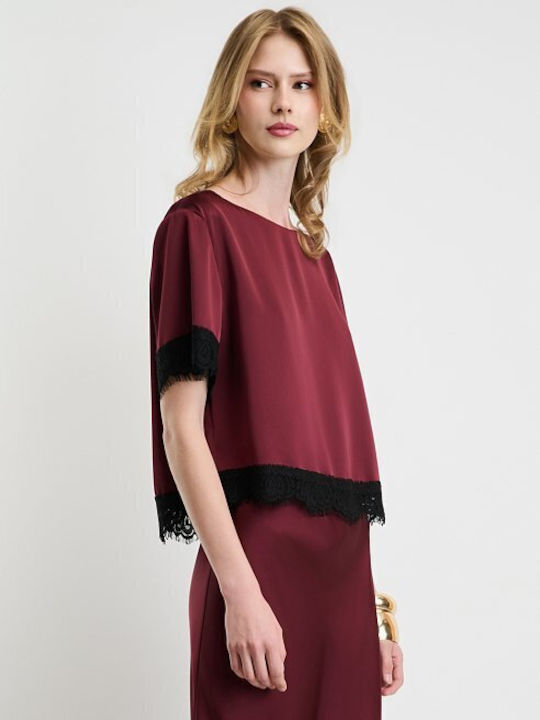 Damen Bluse Kurzärmelig Burgundisch