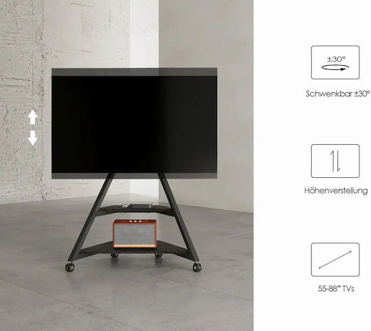 Fitueyes Eiffel V2 Ft88 Black Floor TV Stand with Wheels 55"-88"