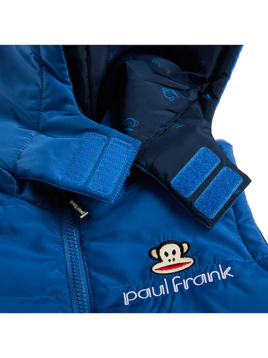 Kids Casual Sleeveless Short Double Sided Hooded Jacket Blue