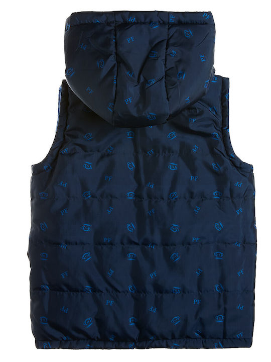 Kids Casual Sleeveless Short Double Sided Hooded Jacket Blue