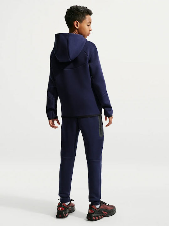 Fleece Kinder-Sweatshirt Strickjacke mit Kapuze und Taschen Blau Tech Fleece