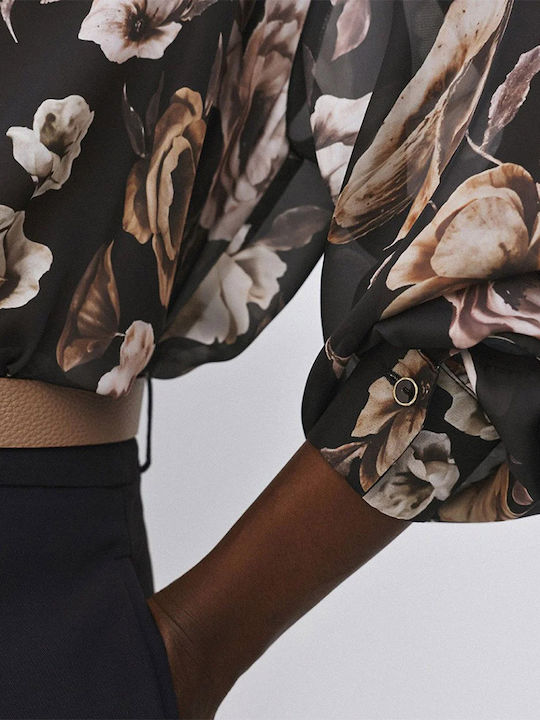 Long Sleeve Women's Shirt Black Floral