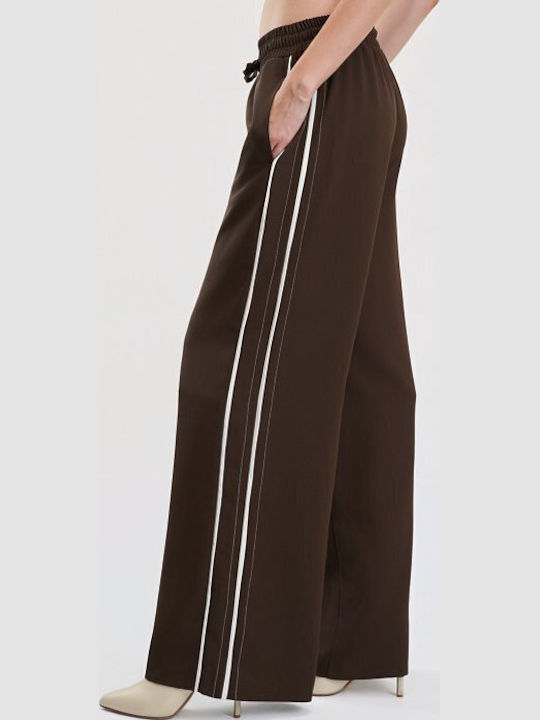 Damenhose mit Gummiband in Breit Bein Stil Gestreift Braune
