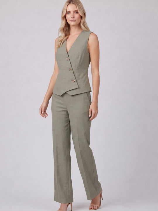 Set Pantaloni Dama Kaki Cu Cauciuc În Linie Dreaptă