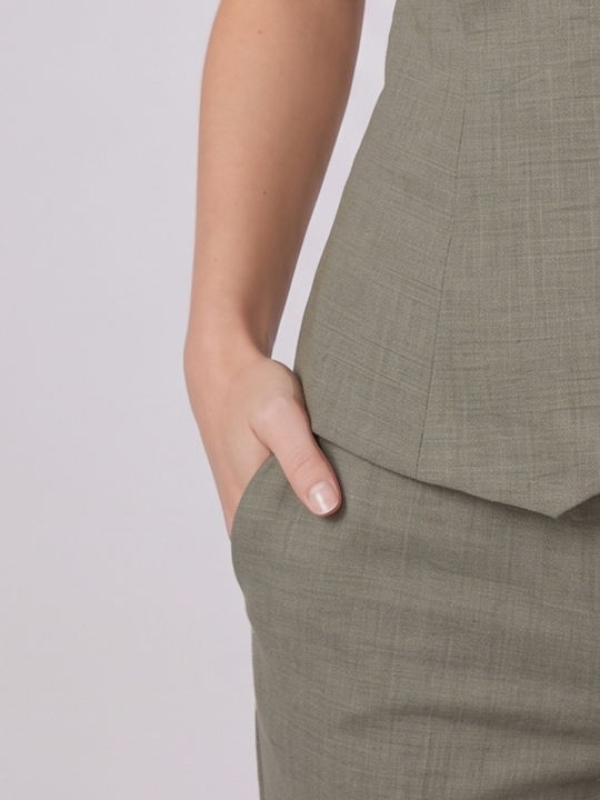 Set Pantaloni Dama Kaki Cu Cauciuc În Linie Dreaptă
