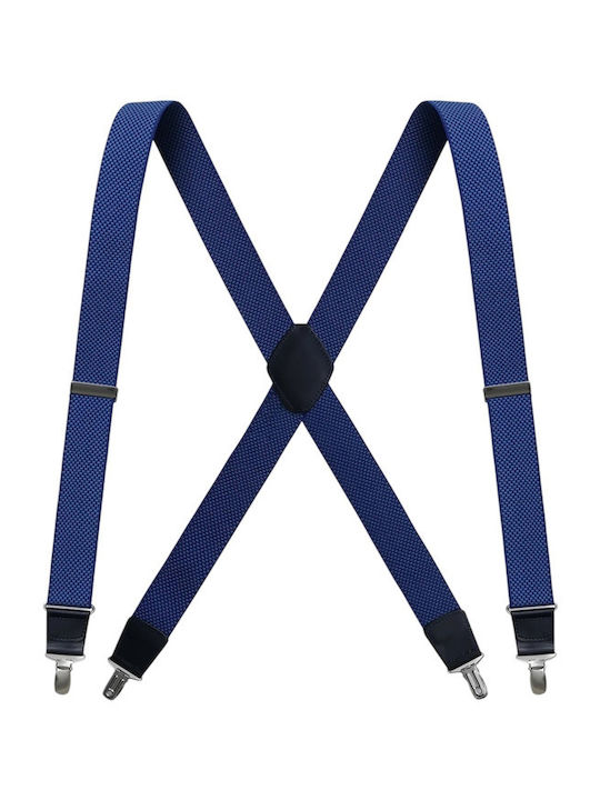 Miguel Bellido Elastic Strap Micro Motifs Blue Men’s Suspenders Leather Fastenings 3.5 Cm Blue