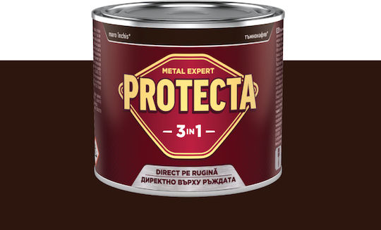 Protecta 3-в-1 Метален Цвят Черни Метали Конвертор На Ръжда Грунд Декоративно Покритие В Една Кутия Може Да Се Нанася Директно На Ръжда Лъскав Завършек 0.5л Тъмно Кафяво
