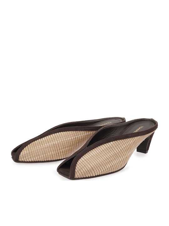 Suede Damen Pantoletten mit Niedrigem Absatz in Brauner Farbe