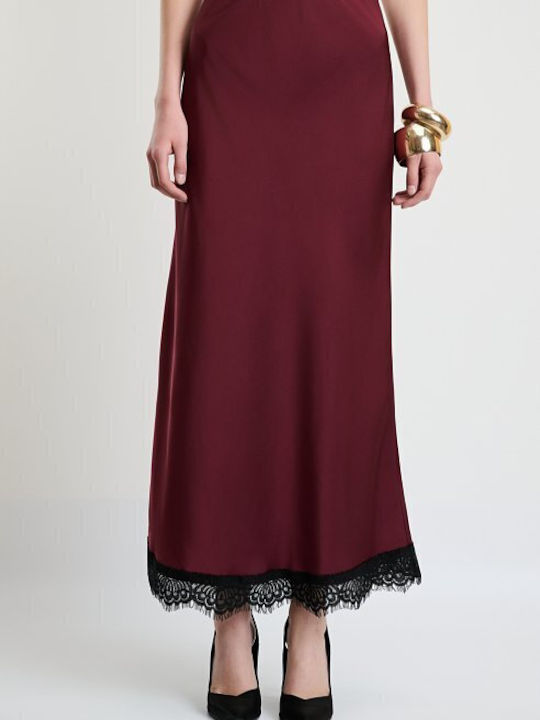 Satin Hohe Taille Maxi Rock Burgundisch