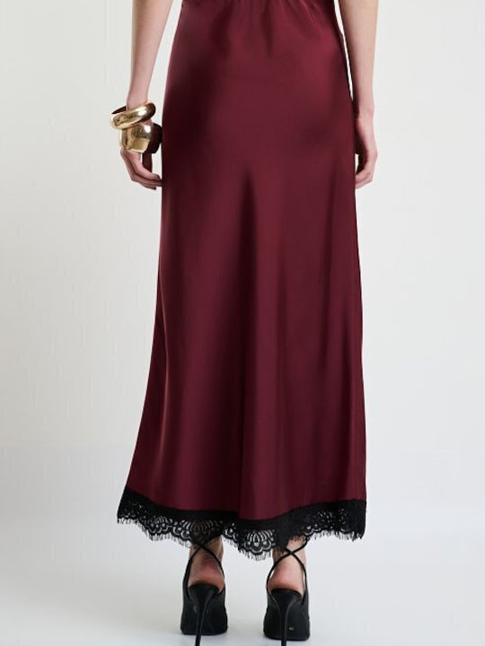 Satin Hohe Taille Maxi Rock Burgundisch