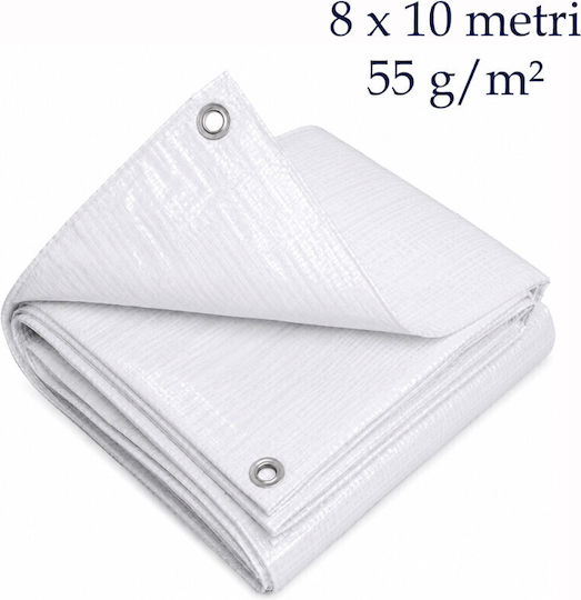 Weiße Planen 8x10 M 55 G/m² Wasserdicht Metall Befestigungsringe