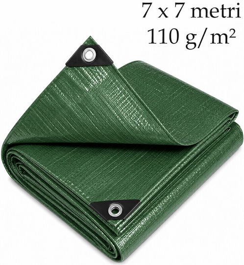 Prelată Reforțată pentru Exterior 7x7 M Impermeabilă Universală 110 G/m² Verde