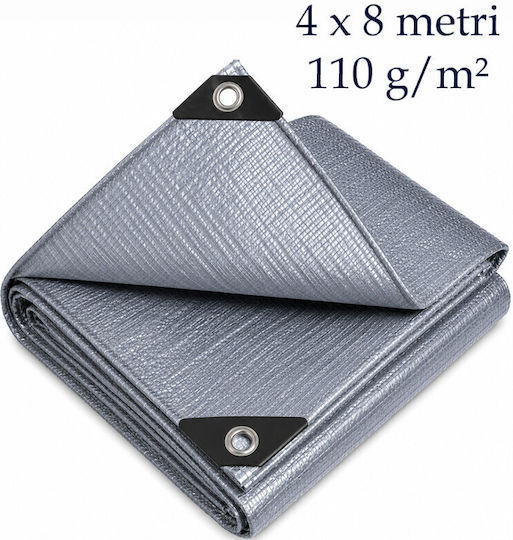 Prelată Reforțată Inele Metalice 4x8 M 110 G/m² Reforțată Rezistentă la UV Rezistentă la Apă și Îngheț