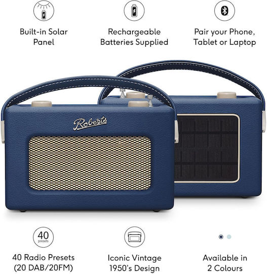 Roberts Revival Uno Solar Φορητό Ραδιόφωνο Ηλιακό DAB+ με Bluetooth Midnight Blue