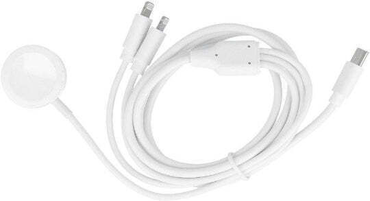 Cablu de încărcare 3 în 1 Type-c la 2x Lightning și Apple Watch 1.2m Alb