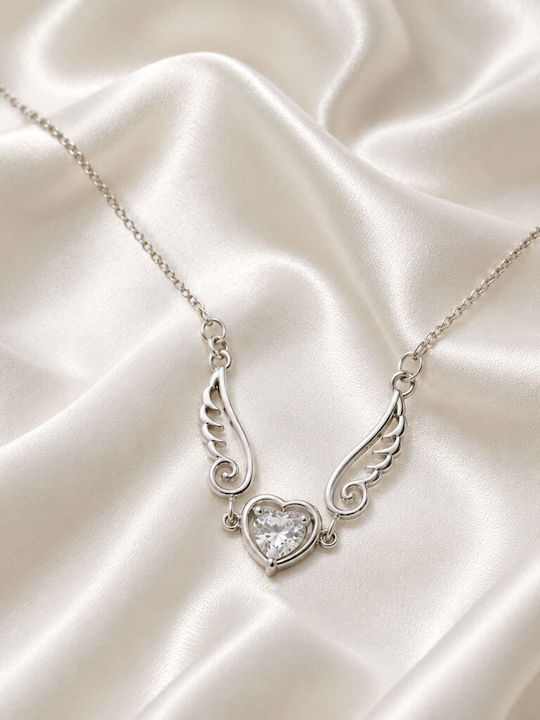 Necklace Angel Wings Heart Crystal Swarovski White Gold Plated Necklace Angel Wings Heart Crystal Swarovski White Gold Plated