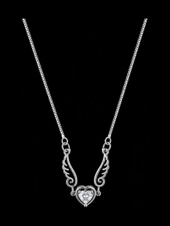 Halskette Engelsflügel Herz Kristall Swarovski Weiße Vergoldet