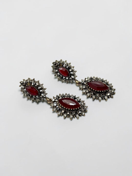 Dangle Earrings with Red Stones