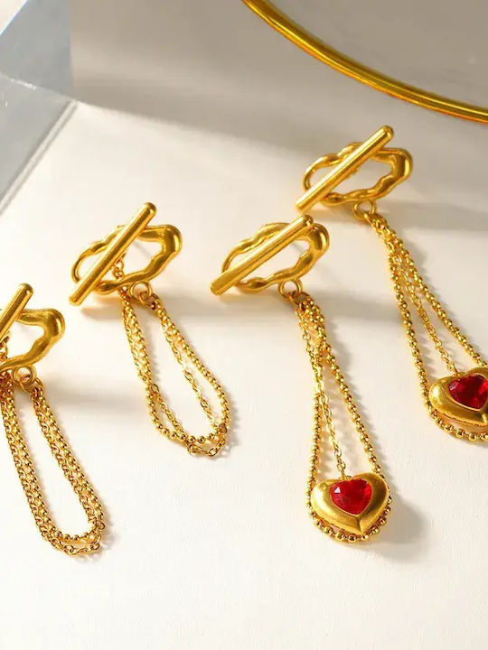 Single Dangle Earrings Made of Gold Plated Steel Red