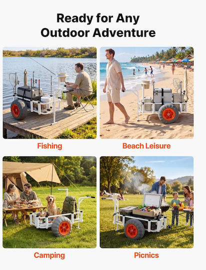Vevor Beach Fishing Cart Aluminum Frame PU Wheels 420 Mm 8 Rod Holders 159 Kg Capacity Kjsyjccgkjklzbdl2001v0