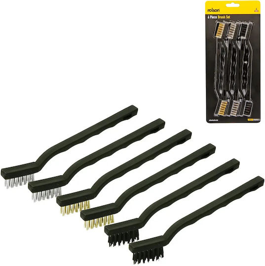 Set 6 Mini Wirebürsten 175 Mm Stahl Messing Nylon Borsten Rolson