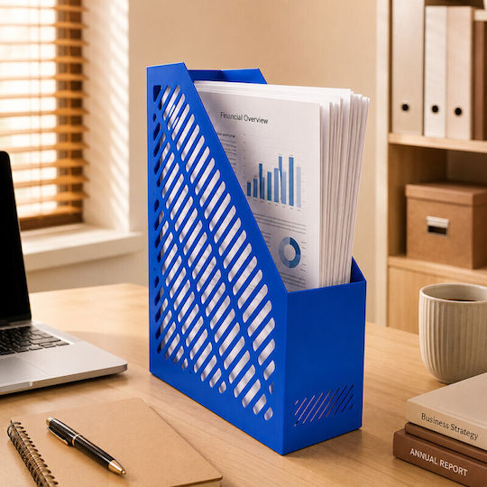 Blue A4 Vertical Document Holder Durable Plastic Office Organizer 80 X 250 X 300 Mm