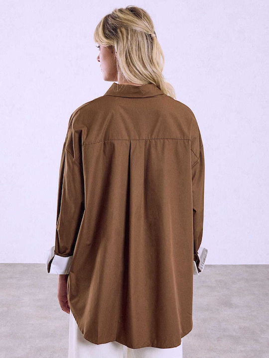 Celestino Cămașă De Damă Oversized Asimetrică Loose Fit Maro