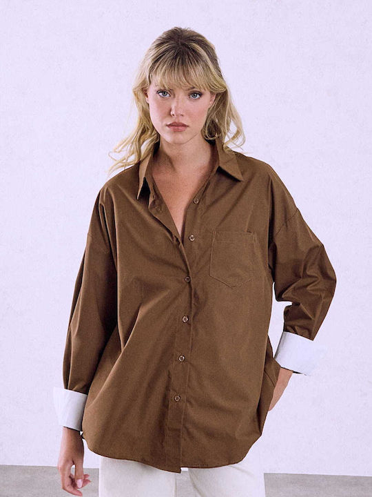 Celestino Cămașă De Damă Oversized Asimetrică Loose Fit Maro