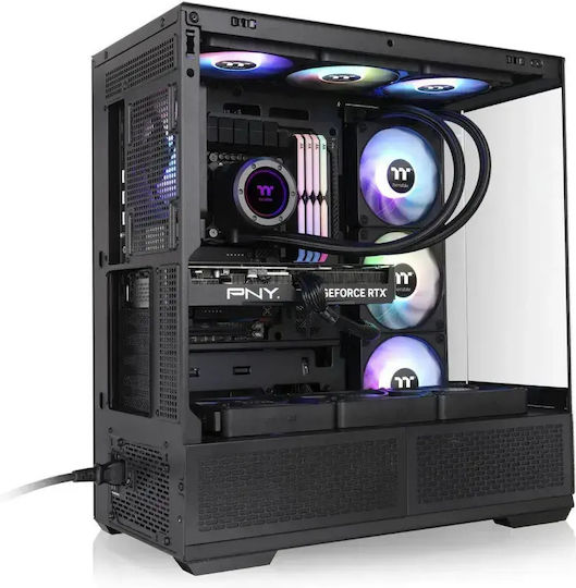 Thermaltake View 370 TG ARGB Геймърско бюро Midi Tower Компютърна кутия със страничен прозорец Черен