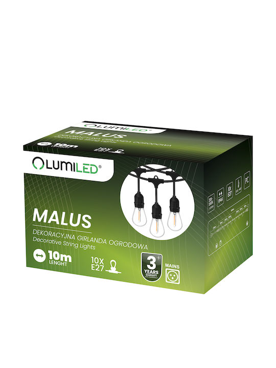 Malus Lanț Luminos Ghirlandă de Grădină pentru Exterior 10 m 10x E27 Lumiled