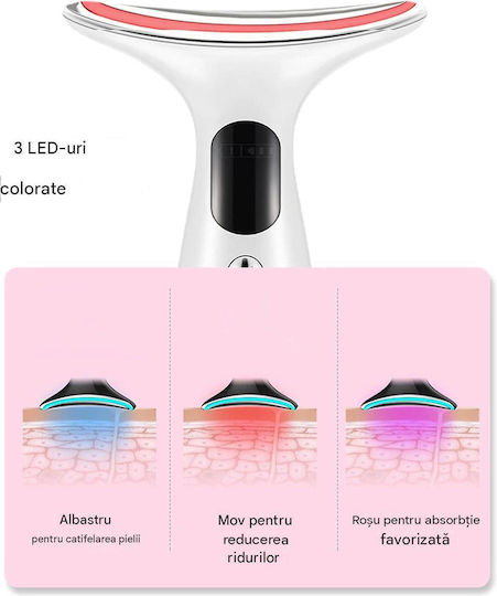 Arvada Beautypro Hy38 Dispozitiv de Masaj pentru Față și Gât 3 Moduri LED Încălzire 40–45°C 3 Niveluri de Vibrație Încărcare USB Alb