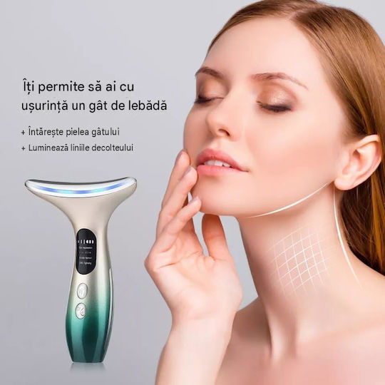 Arvada Beautypro Hy38 Dispozitiv de Masaj pentru Față și Gât 3 Moduri Led 40–45°C Încălzire 3 Niveluri de Vibrație Încărcare Usb Verde