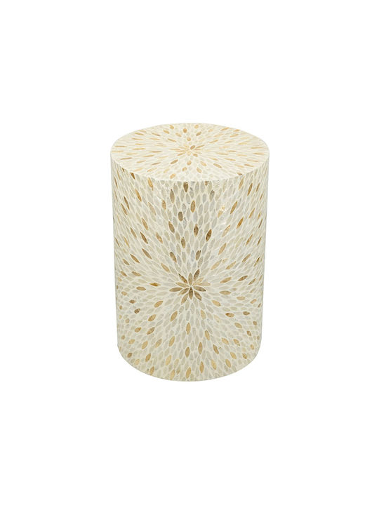 Round Side Table Ivory Wooden Ecru M35xL35xH50cm