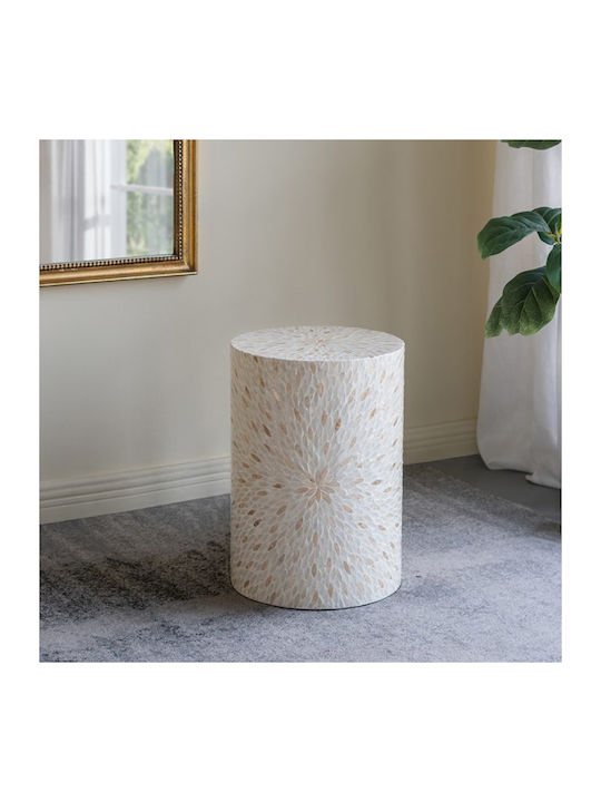 Round Side Table Ivory Wooden Ecru M35xL35xH50cm