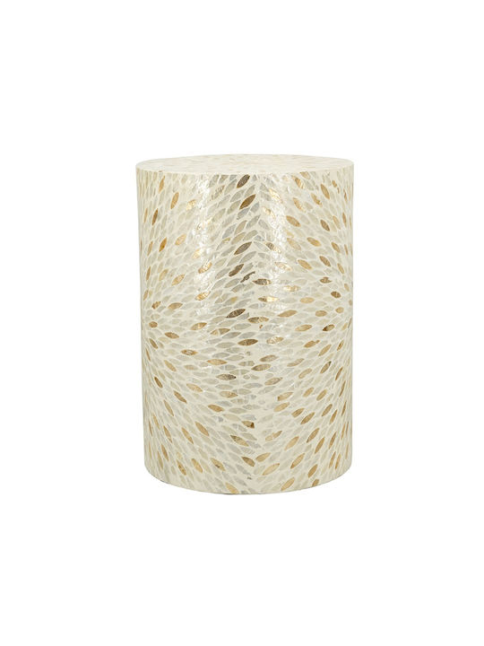 Round Side Table Ivory Wooden Ecru M35xL35xH50cm