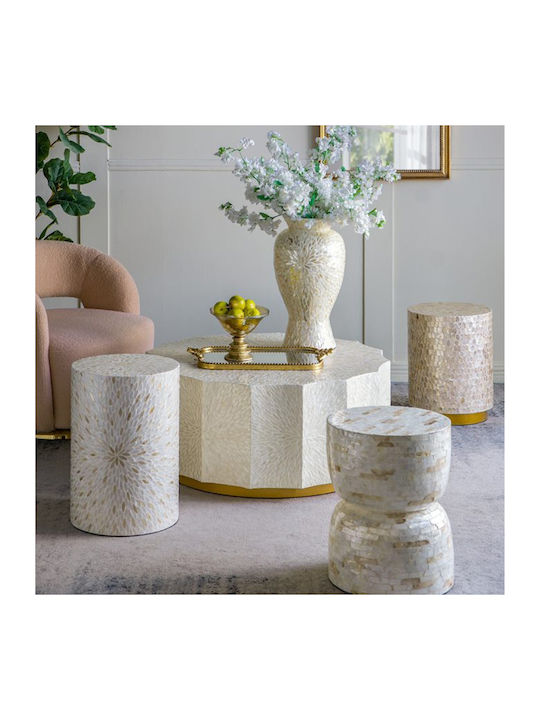 Round Side Table Ivory Wooden Ecru M35xL35xH50cm