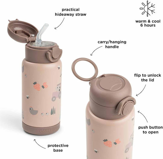 Done by Deer Tiny Детско Пагури от Силикон Термос със Сламка Розов 340ml
