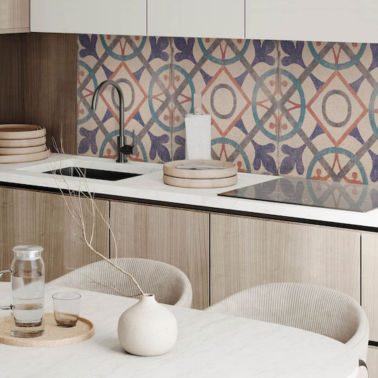 Panou de Perete Imprimat din Vinil pentru Dining 100x50 cm Model Geometric cu Cercuri