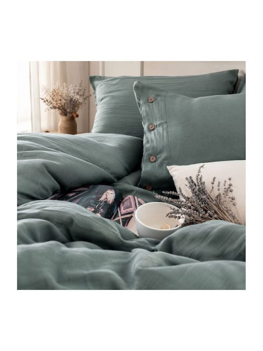 Şaheser Set Huse Pentru Pilote 100% Bumbac 200x220cm Dublă Cu 4 Fețe De Pernă & 1 Cearșaf Vetro Verde