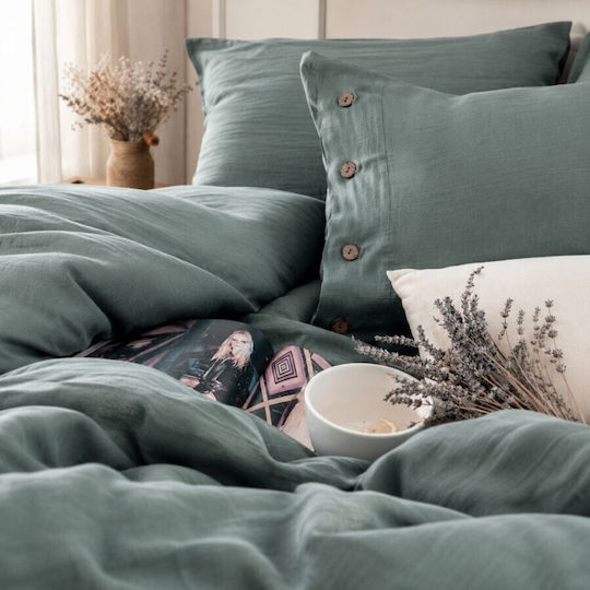 Şaheser Cotton Duvet Cover Set 200x220cm Double With 4 Pillowcases & 1 Bed Sheet Vetro Verde