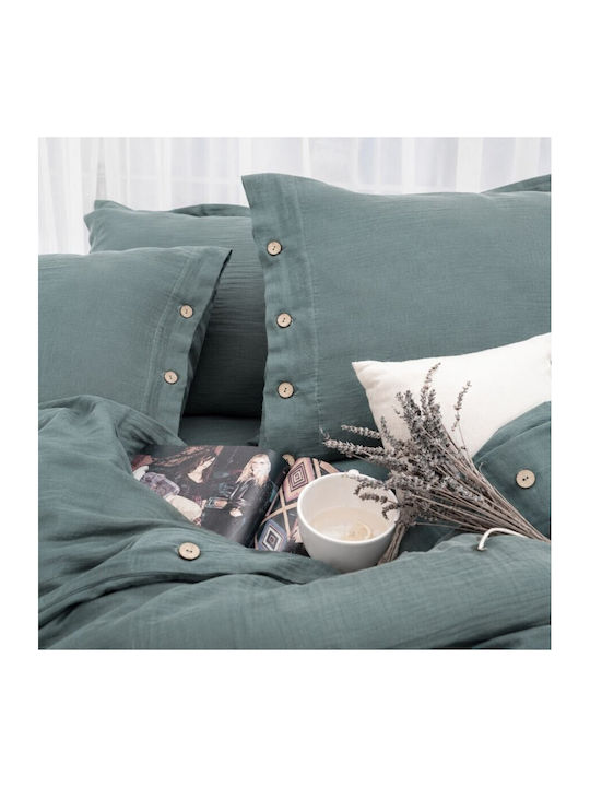 Şaheser Set Huse Pentru Pilote 100% Bumbac 200x220cm Dublă Cu 4 Fețe De Pernă & 1 Cearșaf Vetro Verde