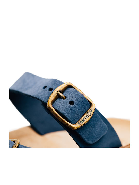 Fantasy Leather Women's Flat Sandals Blue Royal