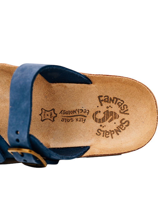 Fantasy Leather Women's Flat Sandals Blue Royal