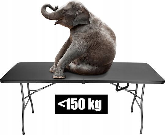Plastic Outdoor Catering Foldable Table with Metal Frame Black 180x70x74cm