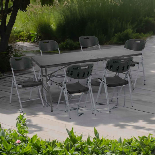 Plastic Outdoor Catering Foldable Table with Metal Frame Black 180x70x74cm