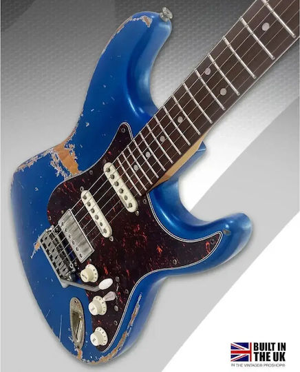 Vintage V6pu0012 Proshop Einzigartige Elektrische Gitarre Abgenutztes Metallisches Blau