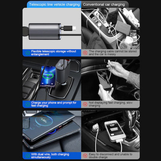 SPV Car Charger 120W 2.4A Fast Charging with Ports 1xUSB-A 1xType-C with Lightning / Type-C Cable