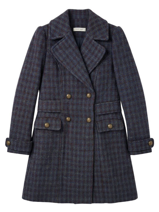 Women's Coat Naf Naf Aviviane Classic Double-breasted Houndstooth Wool Xs