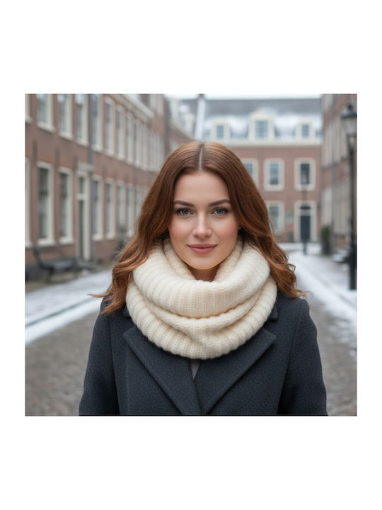 Bel Women's Wool Scarf Neck Warmer Made of White Cashmere