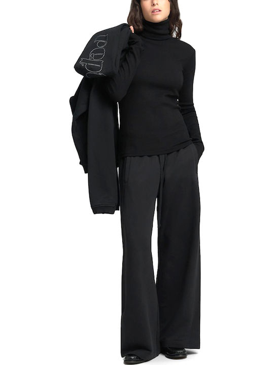 Women's Cotton Long Sleeve Turtleneck Black Blouse